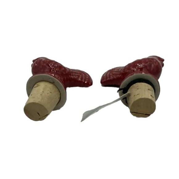 Rooster Wine Bottle Stopper Cork Lot Of 2 Red Ceramic Farmhouse Chicken India - Picture 5 of 11